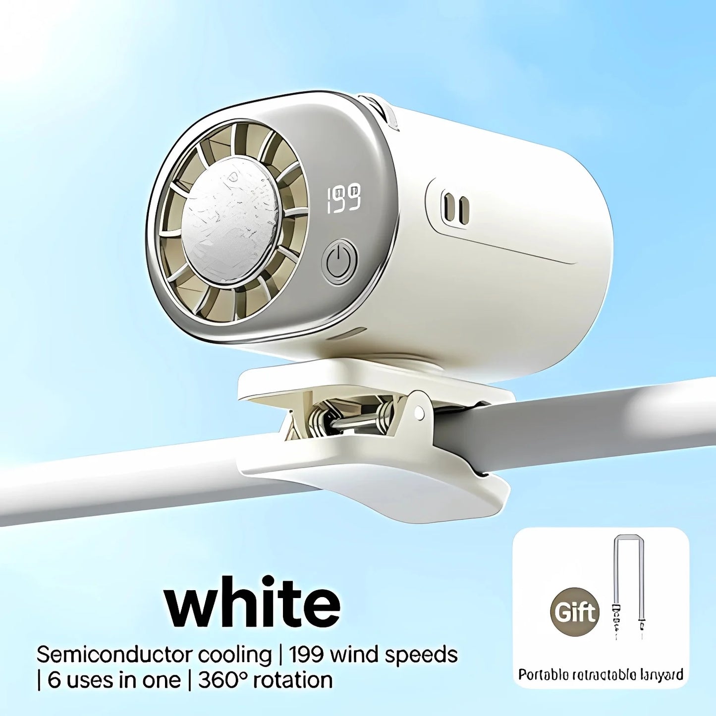 Car Clip Fan Mini Portable Outdoor Clip Umbrella Fan 199 Speed Waist Clip Electric Fan 360° USB Rechargeable Desktop Cooling Fan