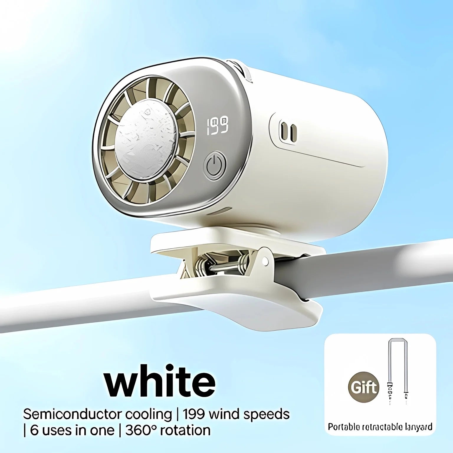 Car Clip Fan Mini Portable Outdoor Clip Umbrella Fan 199 Speed Waist Clip Electric Fan 360° USB Rechargeable Desktop Cooling Fan