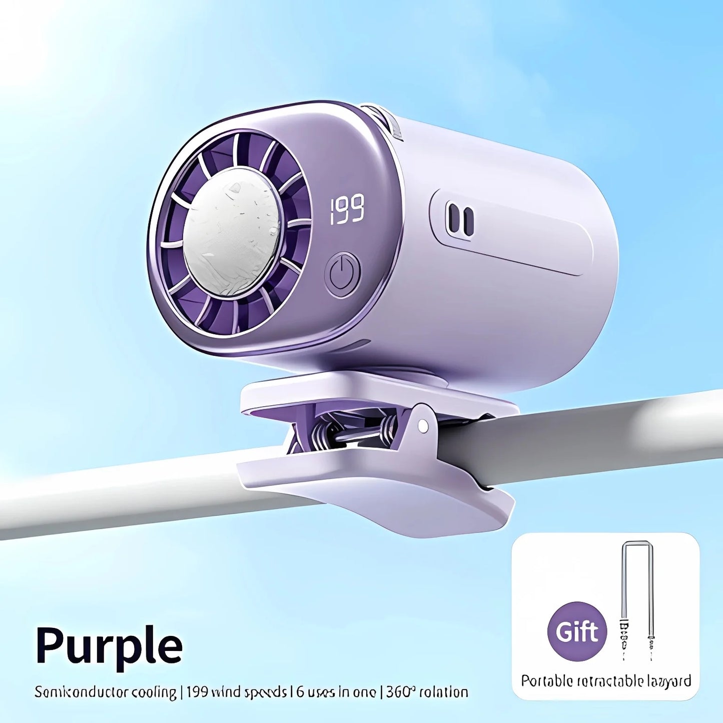 Car Clip Fan Mini Portable Outdoor Clip Umbrella Fan 199 Speed Waist Clip Electric Fan 360° USB Rechargeable Desktop Cooling Fan
