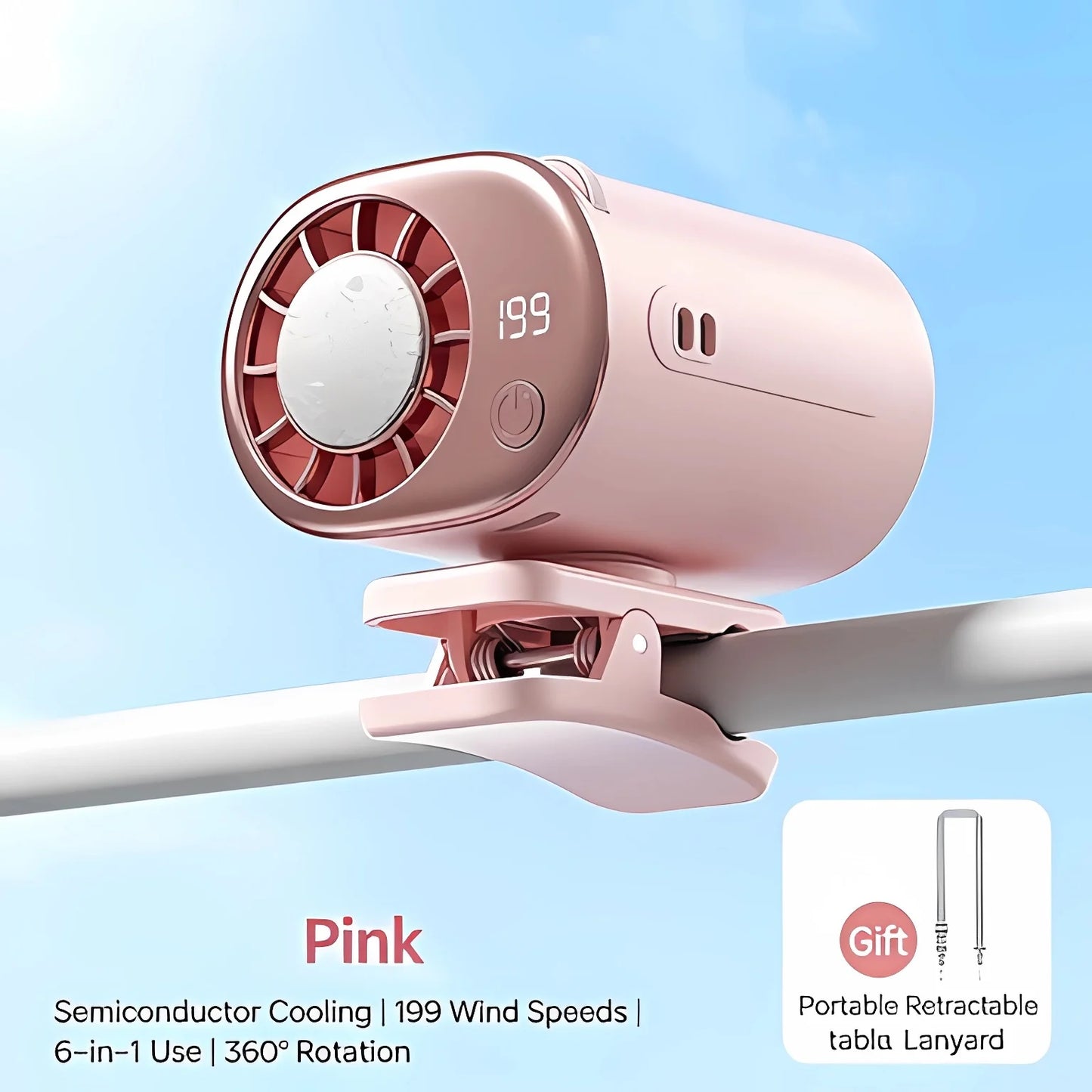 Car Clip Fan Mini Portable Outdoor Clip Umbrella Fan 199 Speed Waist Clip Electric Fan 360° USB Rechargeable Desktop Cooling Fan