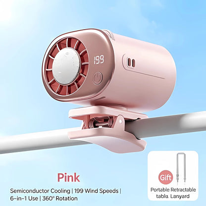 Car Clip Fan Mini Portable Outdoor Clip Umbrella Fan 199 Speed Waist Clip Electric Fan 360° USB Rechargeable Desktop Cooling Fan