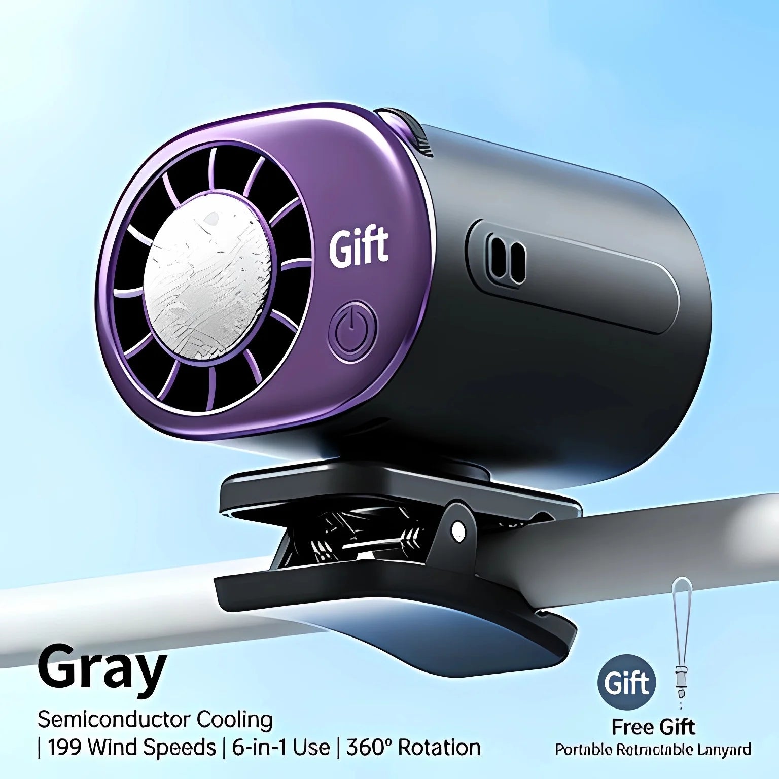 Car Clip Fan Mini Portable Outdoor Clip Umbrella Fan 199 Speed Waist Clip Electric Fan 360° USB Rechargeable Desktop Cooling Fan